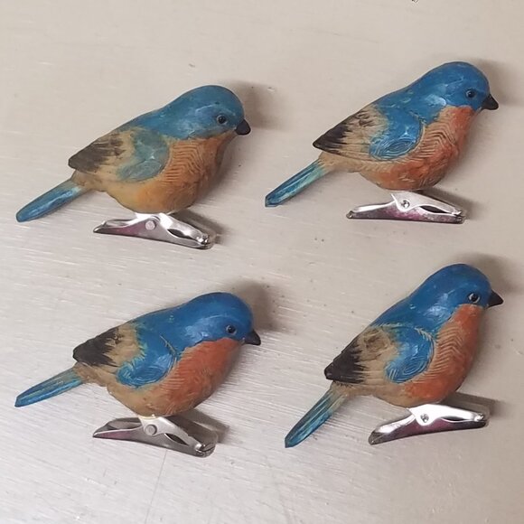 Resin Set of Four Blue Bird Clips Tree Branch Décor - Picture 1 of 3